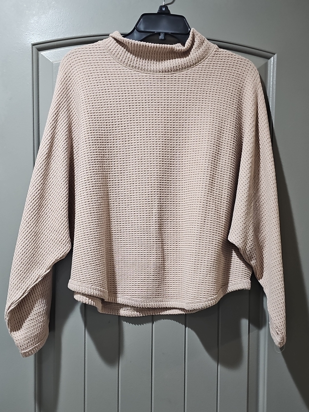 By Together Ligjt Brown Waffle Knit Mock Neck Sweater